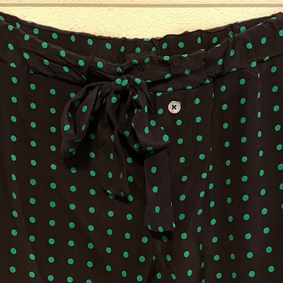 J.CREW Navy And Green Polka Dot Silk Pajama Style Elastic Waist Pant size XL - Picture 4 of 8